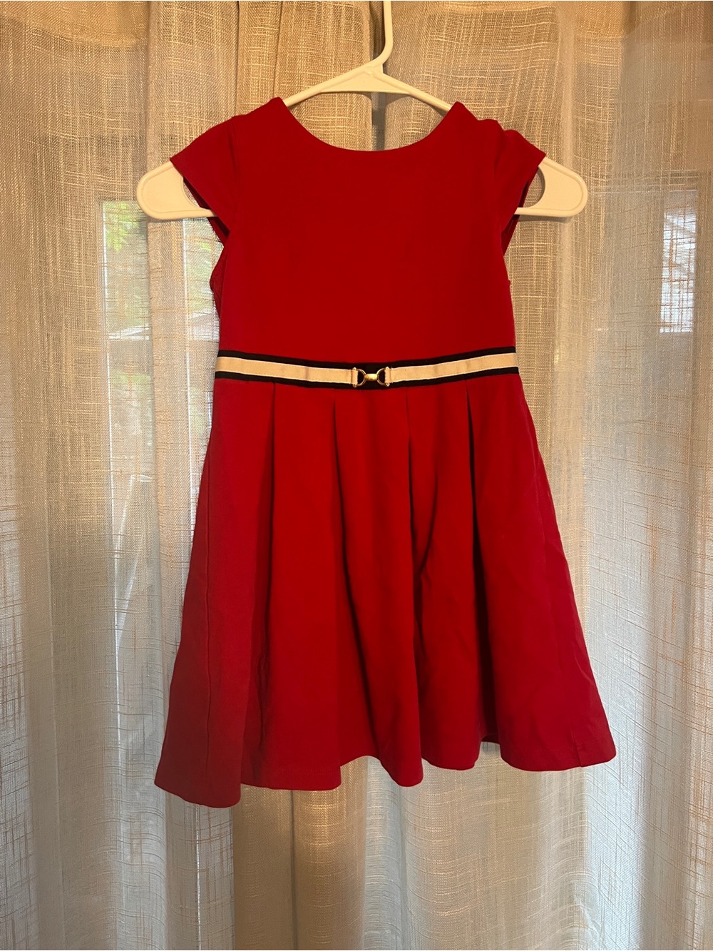 Janie and Jack Red Cap-Sleeve Dress with Stripe Belt